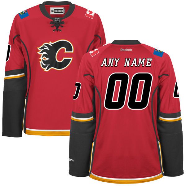Women Calgary Flames Reebok Red Custom Premier Home NHL Jersey->->Custom Jersey